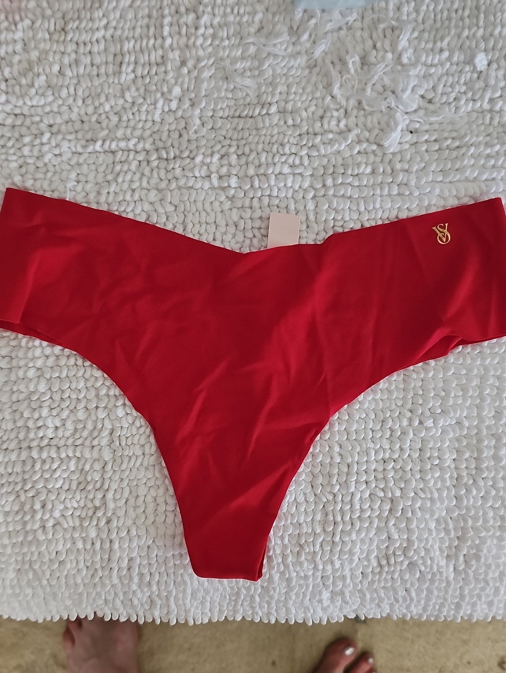 NWT Victoria's Secret Red Seamless Bikini Thong with Gold VS Accent.  SIZE M
